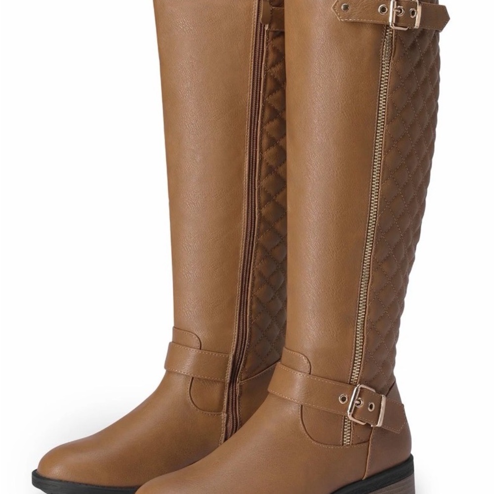 Dream Pairs Women’s Tan Low Heel Quilted Knee-High Riding Boots US 11 NWOB
